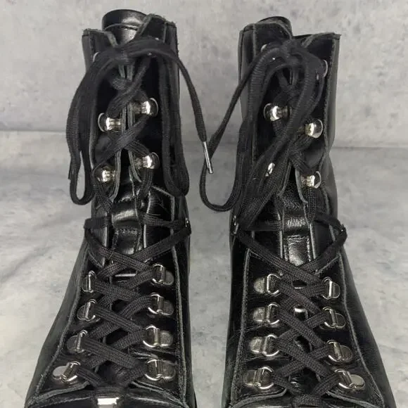 All Saints Franka Leather Hiking Combat Boots in Black, Size 40